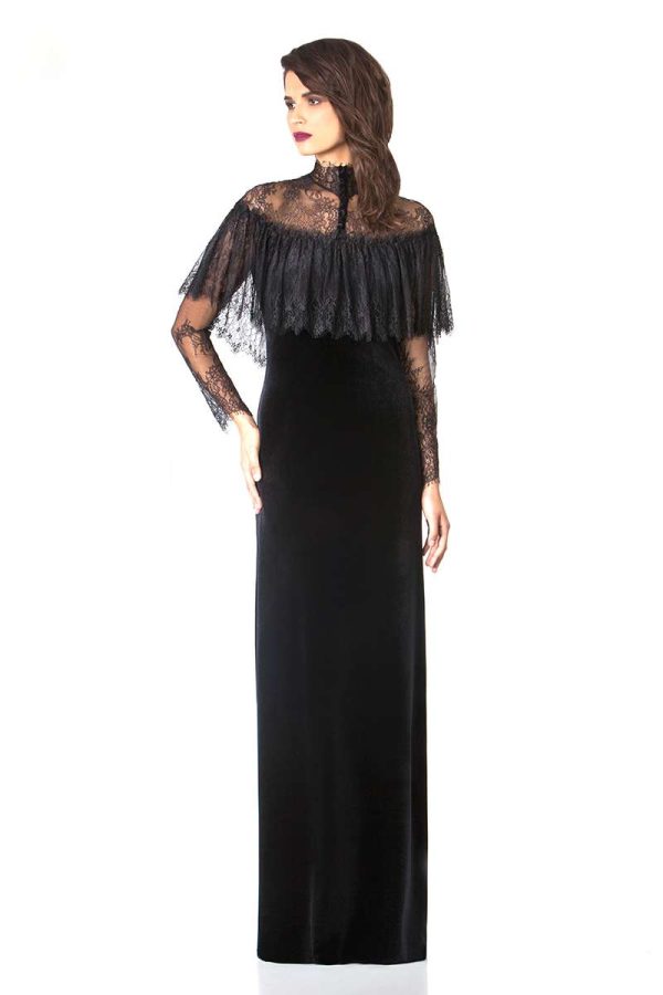Abendkleid Samt Spitze Maxi leihen