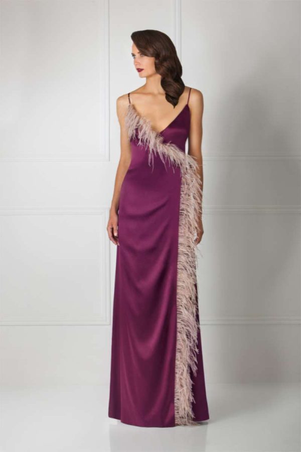 Abendkleid elegant mit Feder mieten
